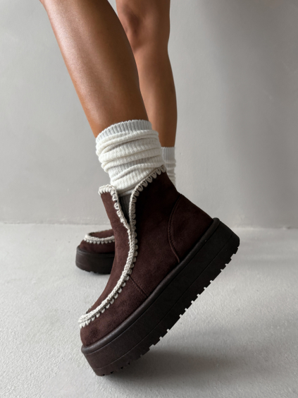 Hnědé válenky MOVENZA s vysokou platformou