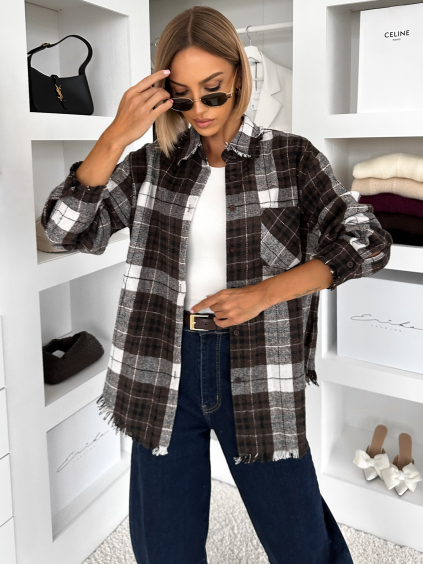 Hnědá kostkovaná krátká košile DOREXEN