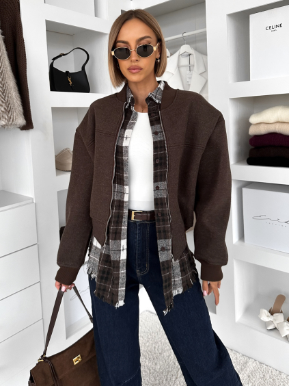 Tmavě hnědá krátká přechodná bundička bomber NOMURIA