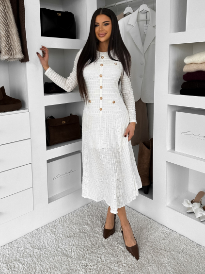 Krémové dlouhé šaty MYNTORA s dlouhým rukávem