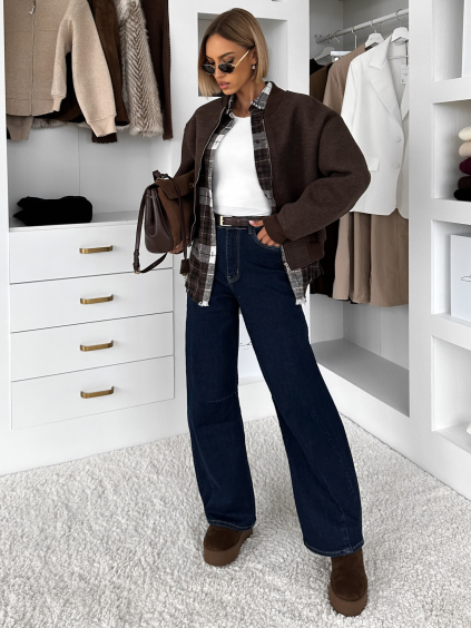 Tmavě modré high waist džíny OLYMARI