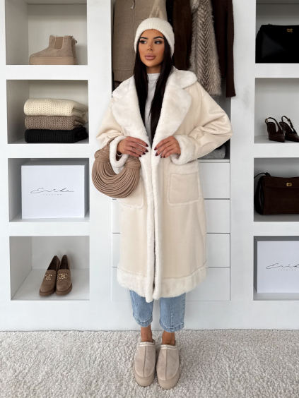 Krémový hřejivý dlouhý kabát KOUZELY