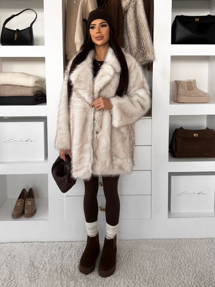 Bílý kožešinový žíhaný faux fur kabát ZOLARIA