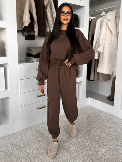 Hnědá pohodlná tepláková souprava FRALUNE