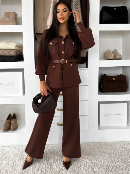 Hnědý elegantní hřejivý komplet FONIREL