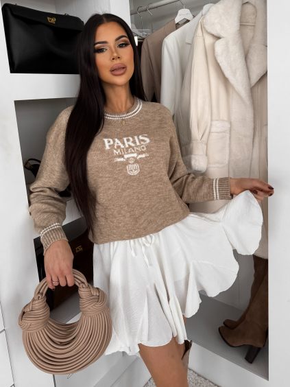 Hnědý stylový svetr TARELIO s nápisem