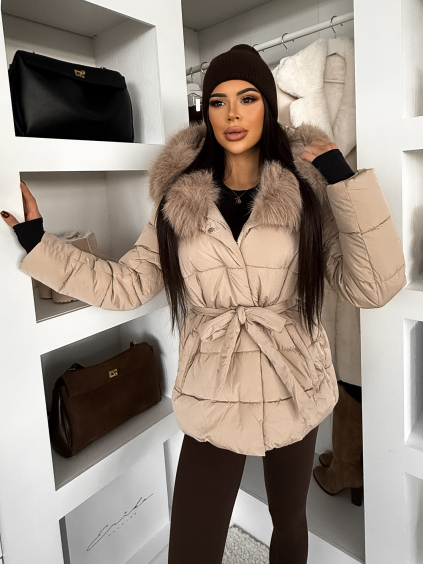 Krémová zimní prošívaná krátká bunda BRUNEVA s kapucí