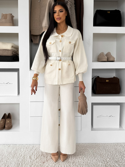 Krémový elegantní kalhotový komplet FONIREL