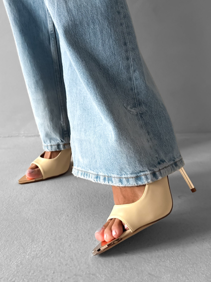 Krémové lodičky na podpatku LUNEXA s otevřenou špičkou