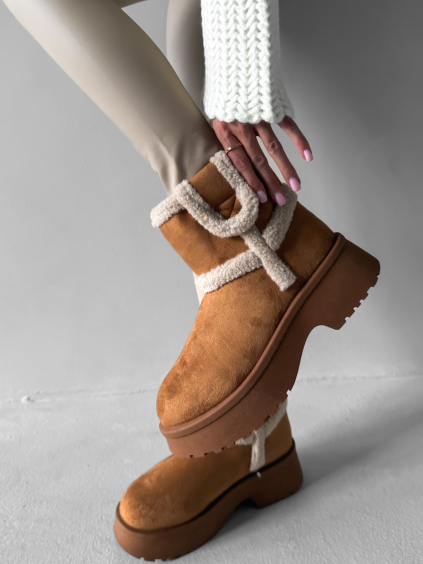 Hnědé kotníkové válenky TAVIRIO s kožíškem