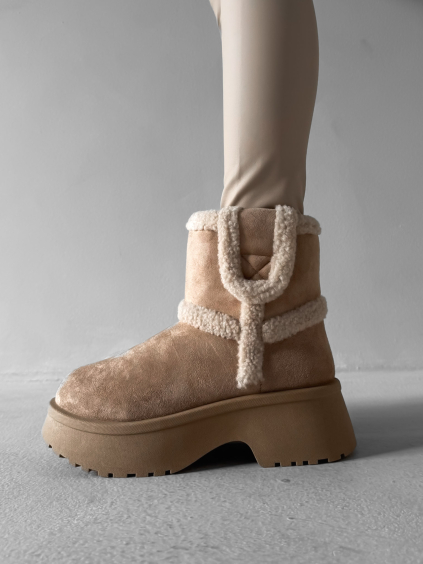 Béžové kotníkové válenky TAVIRIO s kožíškem