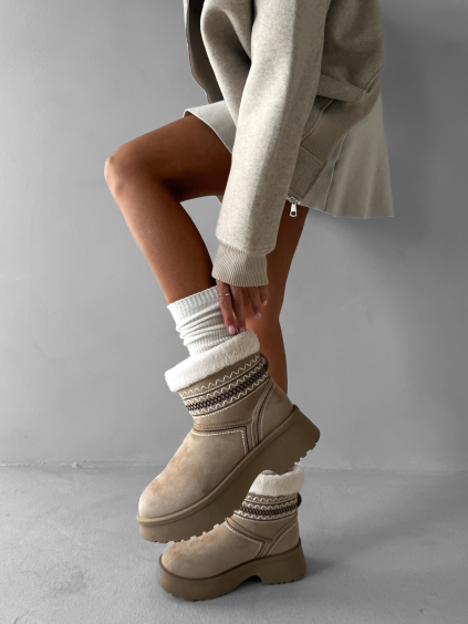 Béžové kotníkové válenky ORIENO s kožíškem