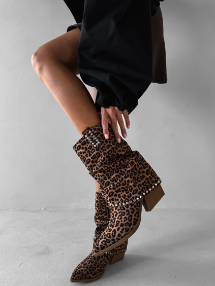Leopardí kovbojky nízké kozačky ZEPHYR na klínku