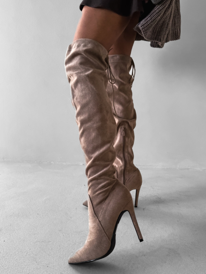 Světle hnědé semišové vysoké kozačky DARYANA nad kolena