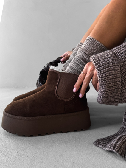 Tmavě hnědé válenky CASTOR s vysokou platformou