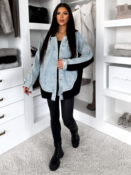 Modro-černá džínová bunda ZAFRINE s kapucí