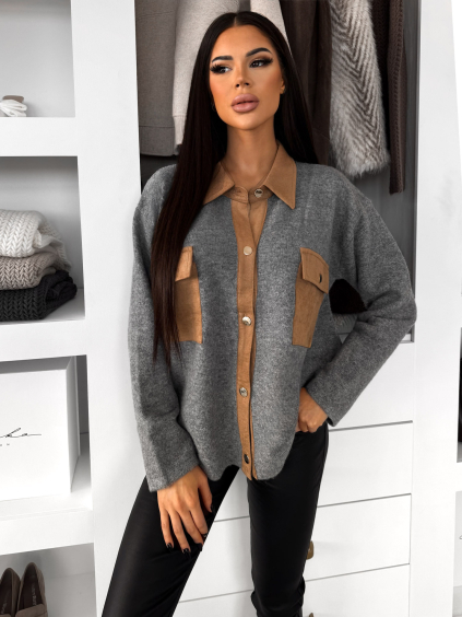 Šedý košilový svetr ECLANT s knoflíky