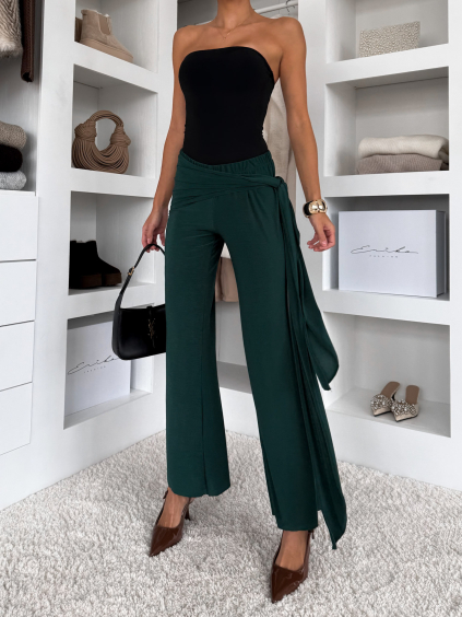 Smaragdové elegantní kalhoty IRAVELL s vlečkou