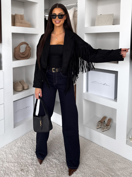 Černá krátká bundička NAFOURA s třásněmi