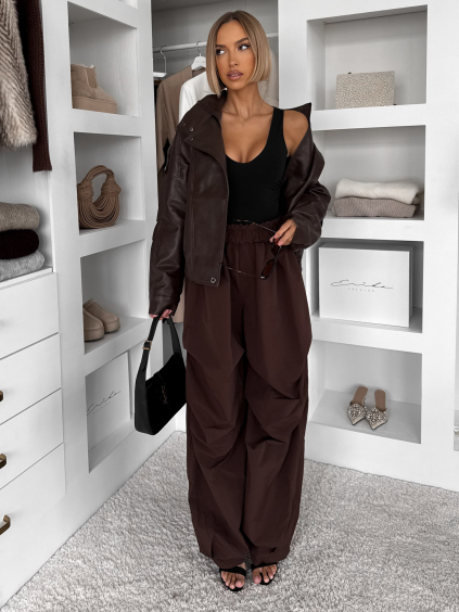 Hnědé bavlněné široké baggy kalhoty NOIRCE