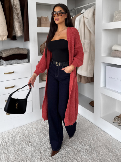 Tmavě lososový svetrový dlouhý cardigan SENTENCERO