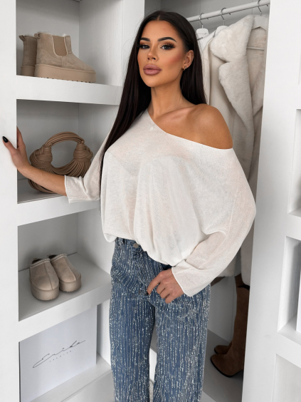 Krémový oversize top CRYMORA s 3/4 rukávem