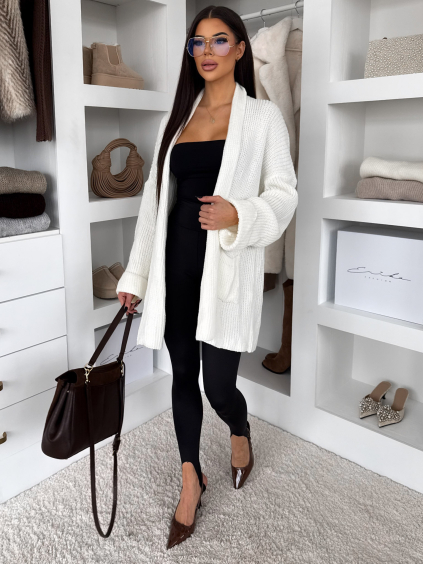 Bílý svetrový stylový cardigan RATALA