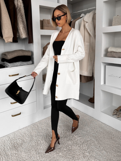 Bílý dlouhý svetr SIVANY na knoflíky