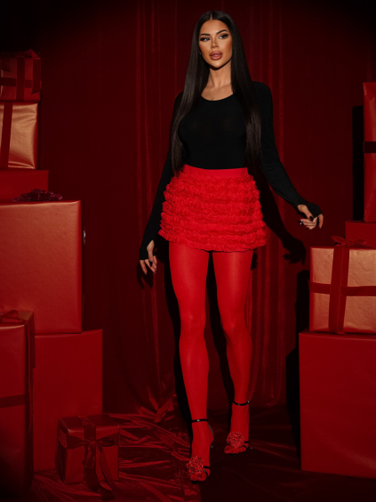 Červené volánkové kraťásky se sukní JEANETTE