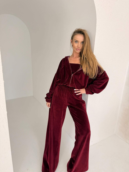 Bordó semišová tepláková souprava BEAUN s topem