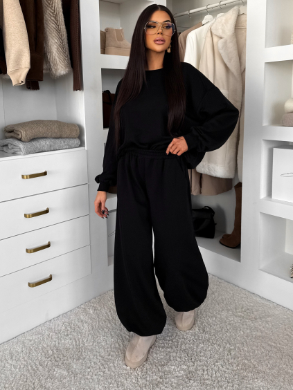 Černé bavlněné široké tepláky TAVELYS