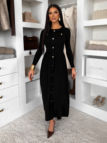 Černé dlouhé svetrové šaty TYMORAE s dlouhým rukávem