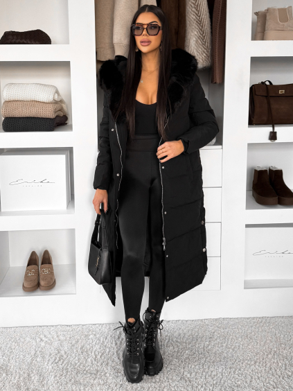 Černý dlouhý zimní bunda kabát LUMIYA