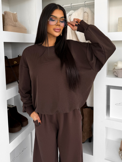 Hnědá bavlněná oversize stylová mikina LOFARI