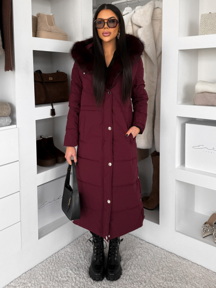 Vínový dlouhý zimní kabát bunda LUMIYA