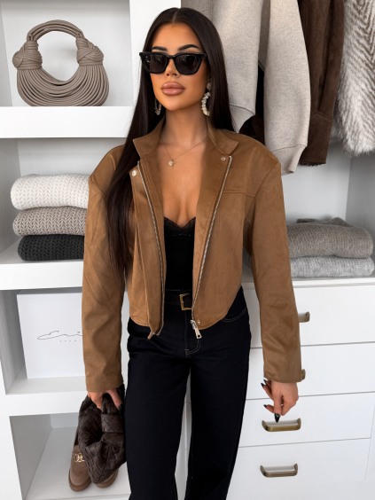 Hnědá semišová krátká bunda YOBARI