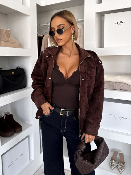 Tmavě hnědá semišová bunda TILUSEA