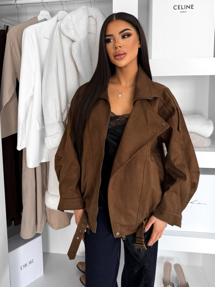 Hnědá semišová biker bunda DEXULA