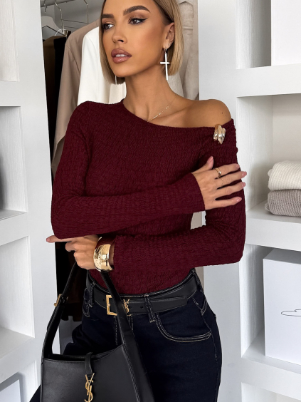 Vínové elegantní body JELVORA s dlouhým rukávem