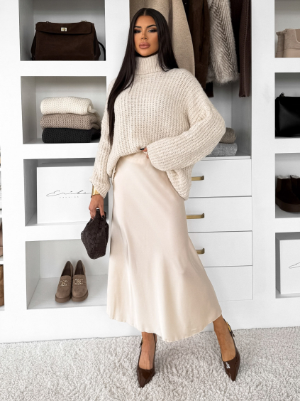 Krémová saténová dlouhá sukně VORNIKA