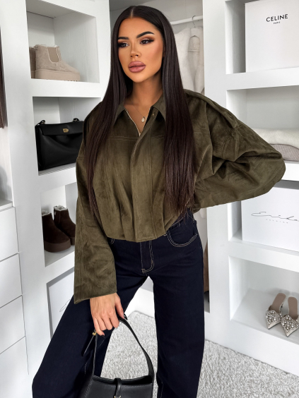 Khaki semišová krátká bunda KUSTIRA