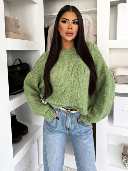 Světle zelený svetr ZARVONI s vlnou