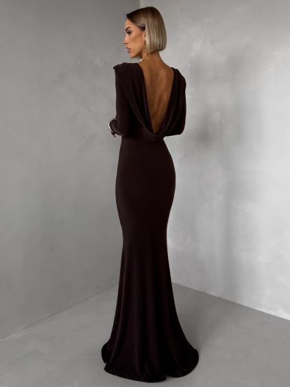 Hnědé společenské dlouhé šaty BRINOVA