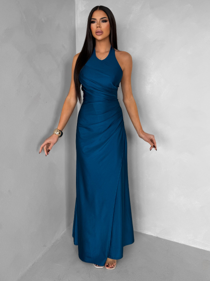 Petrolejové společenské dlouhé šaty SYVONA