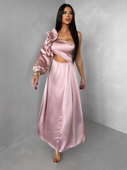 Starorůžové dlouhé plesové saténové šaty ZAYVIX