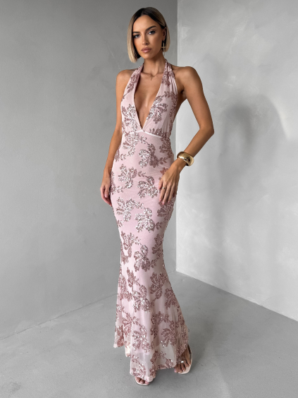 Světle růžové společenské dlouhé šaty SIONARI