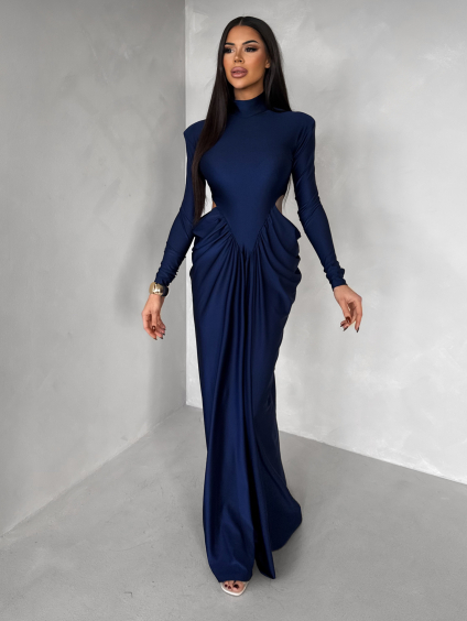 Tmavě modré společenské tvarující šaty ROTORO s průstřihy