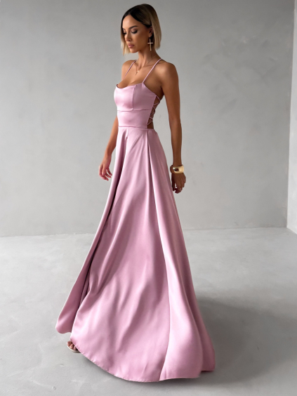 Starorůžové dlouhé plesové šaty CELLINES se šněrováním