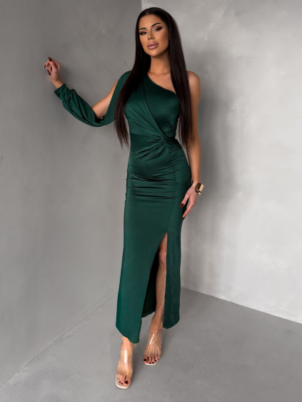 Smaragdové společenské večerní šaty DUFOUR na jedno rameno
