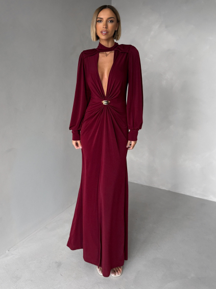 Bordó elegantní šaty VAXIONT s výstřihem